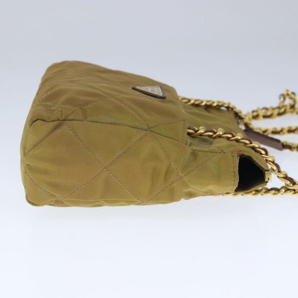 PRADA Chain Shoulder Bag Nylon Beige Gold Auth - Picture 11 of 15